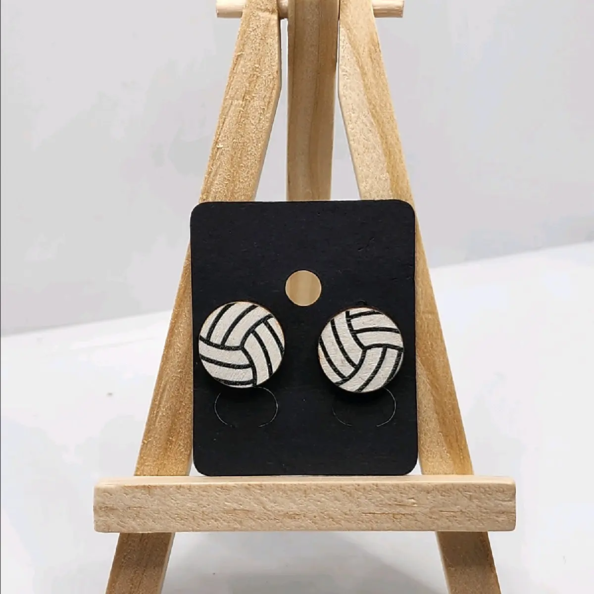 Wooden Volleyball Stud Earrings - Lightweight, Sporty Design for Volleyball Enthusiasts
