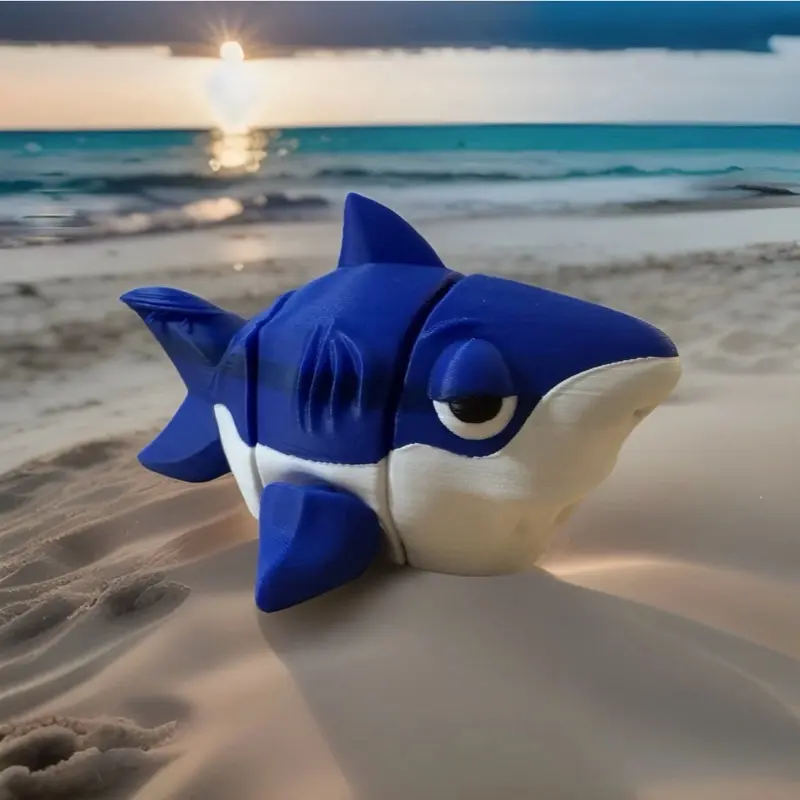 3D Printed Articulated Blue and White Shark Fidget Toy Desk Top Pet