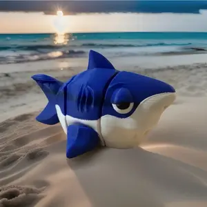 3D Printed Articulated Blue and White Shark Fidget Toy Desk Top Pet