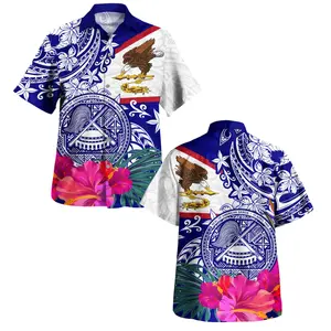Hawaiian Shirt 2026 American Samoa Hawaiian Shirt Flag Tribal Tropical Style, Tropical Print Button-Up