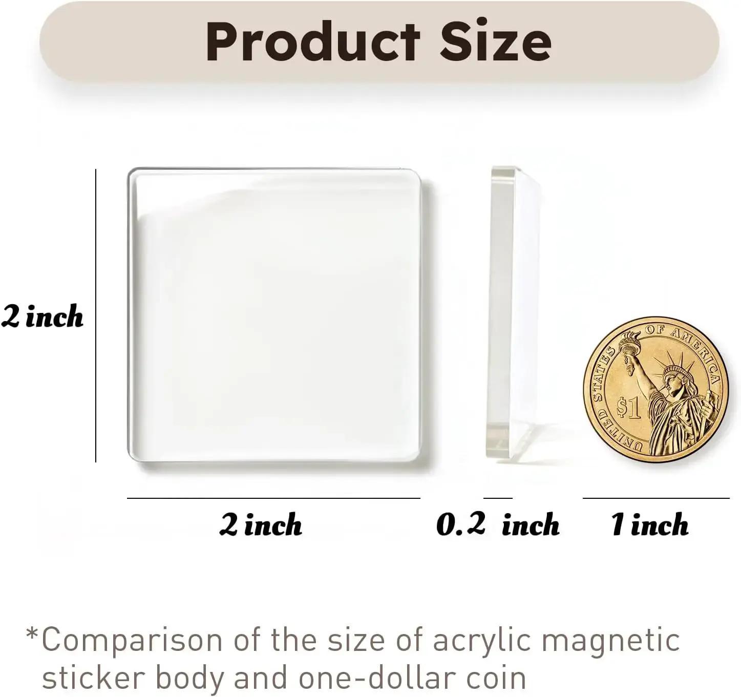 20 Pack 2"x2" Clear Acrylic DIY Fridge Magnets Set with Adhesive Backing – Square Magnetic Photo Frames for Crafts, Kitchen, Classroom, Party & Office Decoration