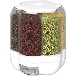30lb Rice and Grain Storage Container, 360 °   Rotating Food Dispenser Measuring Cylinder with Lid Moisture Resistant Household, Airtight Storage of Black Rice, Yellow Rice and Other Small Beans
