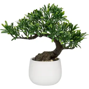 Fake Bonsai Tree Zen Juniper Plant 10' Tall Artificial Bonsai with White Ceramic Pot Decorated with Pebbles Indoor Bonsai for Home Office Decor