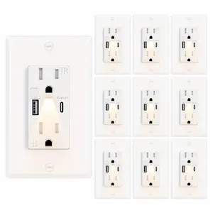 2/10 pcs, USB C Outlet with Night Light (Manual), 15A 125V High Speed Night Light Wall Outlet 4.2A USB A/C Ports Electrical Outlet Tamper-Resistant for Home, Dorm Room, ETL Listed, Wall Plate Included, White