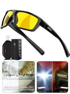ATTCL Ultra-Light Aluminum-Magnesium Frame Men's Night Vision Anti Glare Polarized Sunglasses, UV400 UV Protection, for Night/Snow Driving, Night Running/Cycling, Hiking, Package Includes Microfiber Cloth & Case