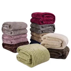 Solid color plush throw blanket, classic striped pattern, 1 count soft warm throw blanket, air-conditioned room blanket, bed, sofa, travel, camping, four seasons, family bedroom decor, warm NapBlanket for home and office and travel