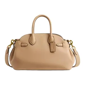 COACH Empire Carryall 26 Leather Tote Bag with Logo Zipper for Women in Tan