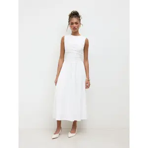 Cider Round Neckline Ruched Maxi Dress