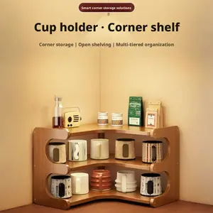 Wooden Corner Storage Shelf Space Saving 3 Tier Design Desktop Organizer for Cup Ornament Plant Makeup Multi Function Home Office Space-Saving Rack