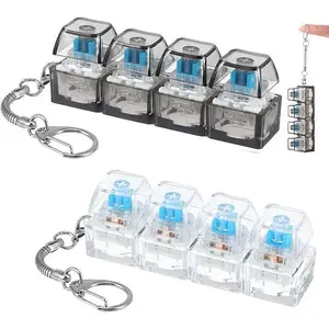 Glowing Keyboard Fidget Toy, 4-In-1 Decompression Button Keychain, Stress Relief Finger Clicker, Transparent Color