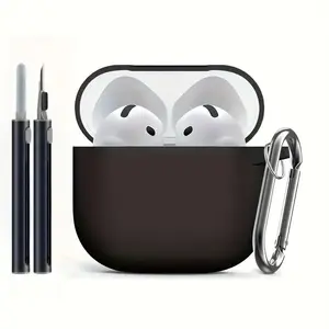 Silicone Protective Case for AirPods 4, Soft TPU Cover with Cleaning Brush Kit, Durable Storage Pouch for Women and Men, Headphone for Travel, Earbuds Gift