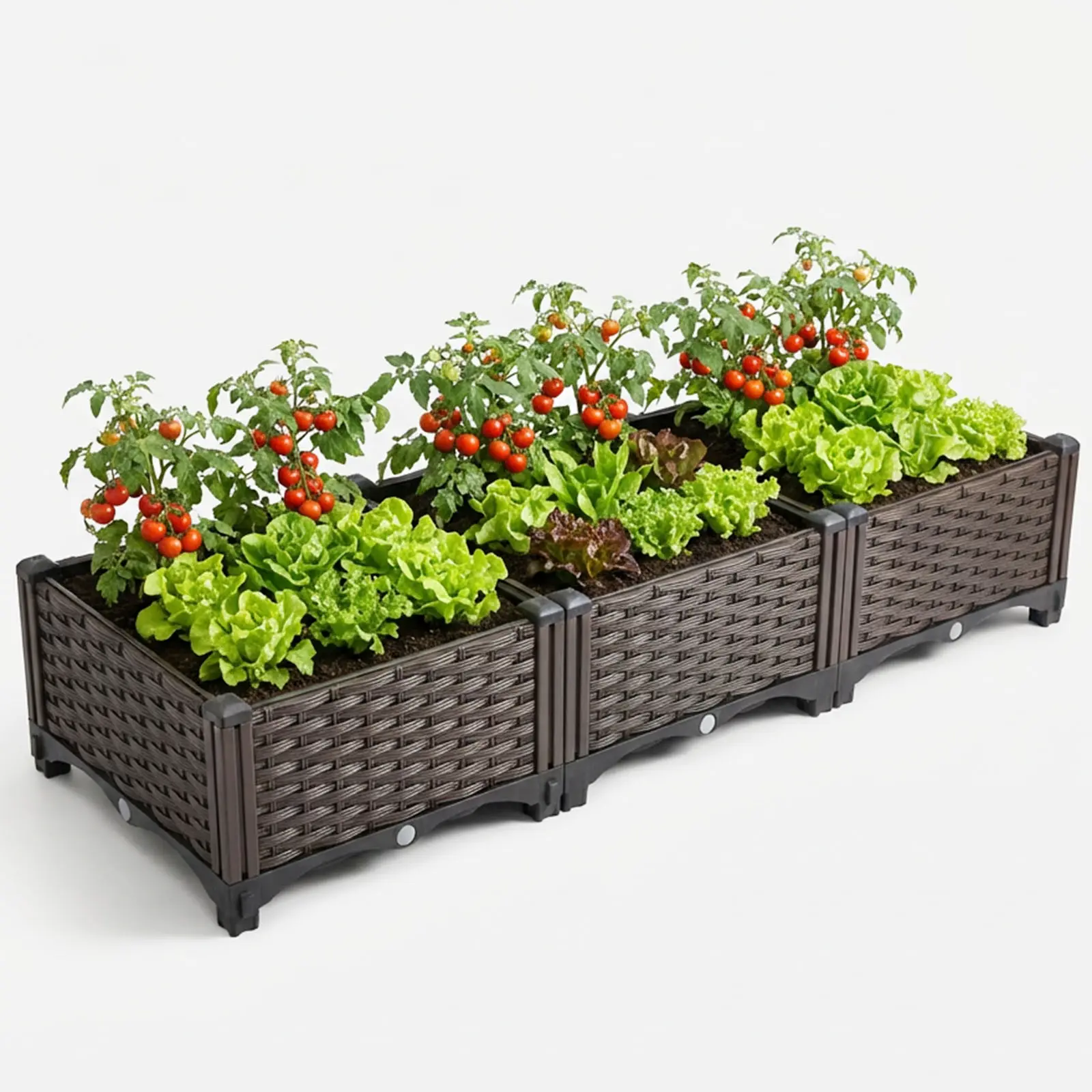 3Boxs Rectangular Raised Garden Bed Kit Indoor Outdoor Plastic Planter Grow Box for Fresh Vegetables, Herbs, Flowers & Succulents, Brown, 46.4'' x 15.7' x 8.46'' summerwins