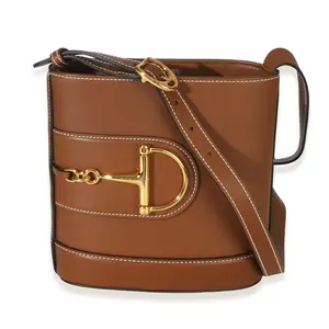 Pre-owned GUCCI Leather Bucket Bag Brown Smooth Calfskin Hasler Horsebit 73 Small Bucket NY155776