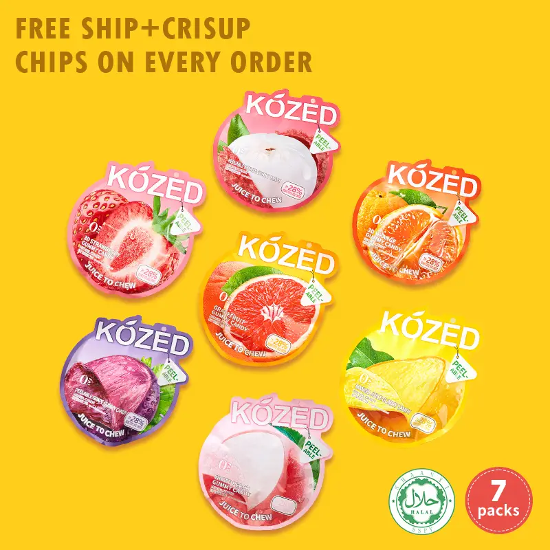 Kozed Peelable Gummy Candy – 7 Mixed Flavors Variety Pack, Fun Fruity Roll Party Snack, Chewy Sweet Treat with Juicy Flavor