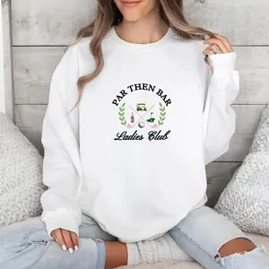 Women's "Par Then Bar" Golf Graphic Crewneck Sweatshirt - Chic Polo-Inspired Tennis Top, Preppy Spring Pullover, Golf-Core Ladies Top with Cap-Friendly Design & Premium Fabric