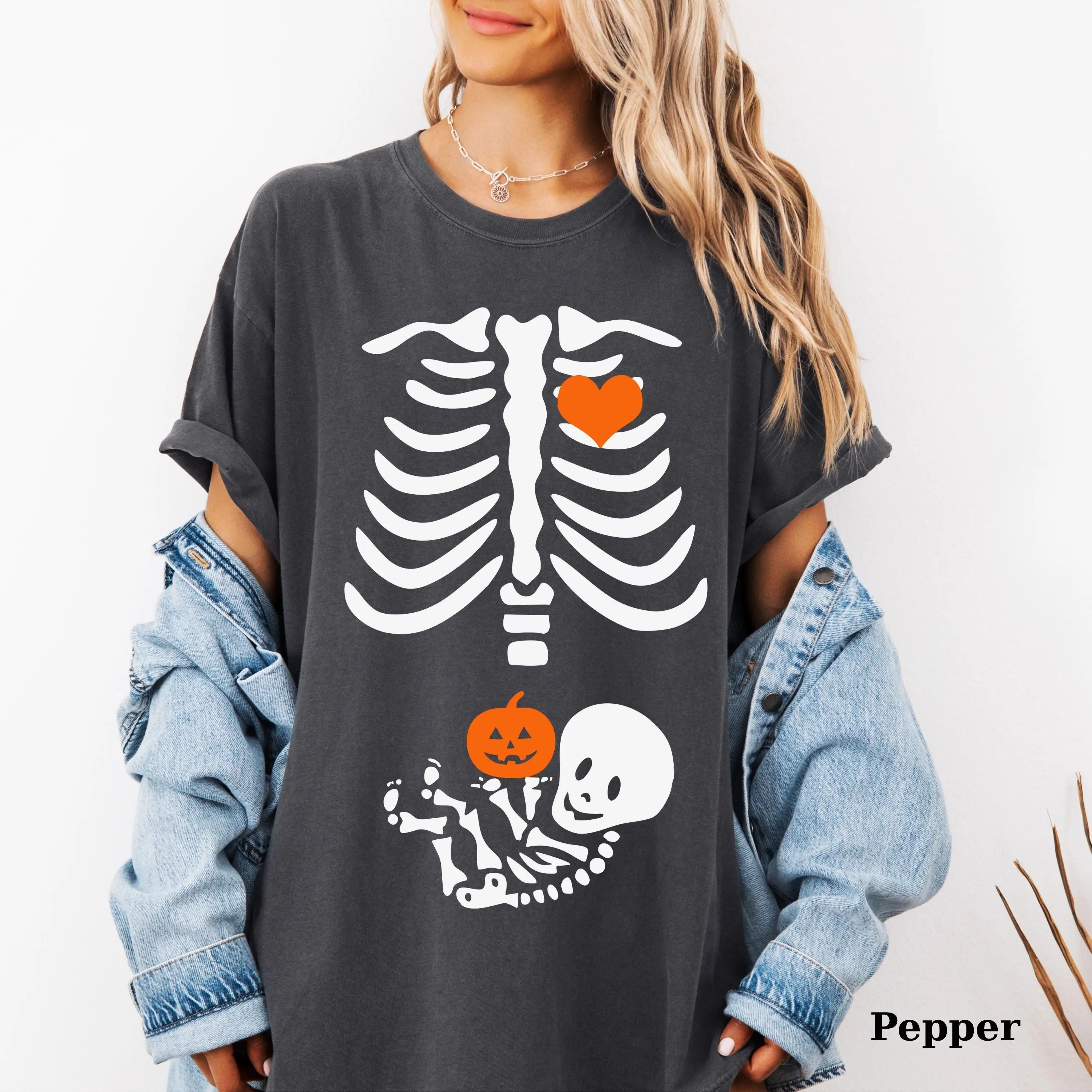 Comfort Colors Skeleton Maternity Shirt, Funny Halloween Pregnancy Tee - AMBER