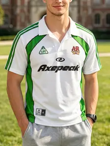 "Axepeak" Print Mesh Polo Shirt for Men White Green Color Block Breathable Casual Streetwear Soccer Jersey Style Short Sleeve Summer Tops for Daily Wear Campus Fashion Statement #springsaledeals2026 #summeroutfits #mensfashion #soccerjerseytee