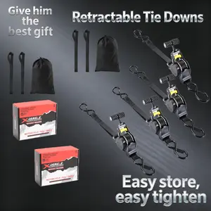 Auto-Retract Ratchet Tie Down Straps 1"x100" Premium Nylon Auto-Retract Ratchet Straps | Easy Storage | Unbreakable | Ideal Gift for Men | For Truck/ATV/Boat/Motorcycle