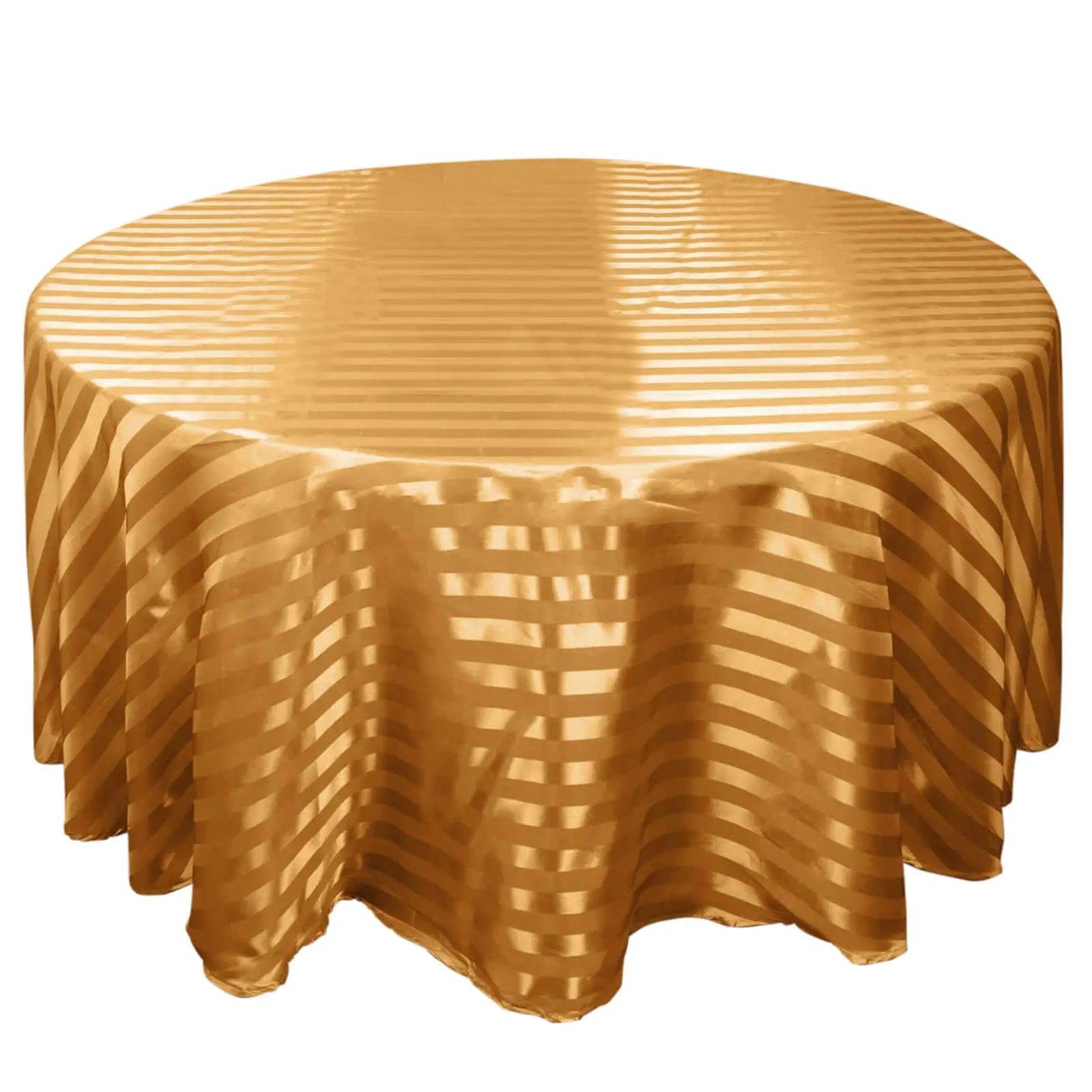 120" Round Gold Satin Striped Tablecloth - Seamless Edges, Soft Silky Smooth, Machine Washable, Ideal for Weddings, Parties, Restaurants, Household Kitchen Linens