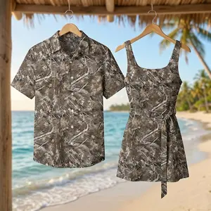 Rustic Hunting Leaf Camo 2026 Vacation Couple Set Dress and Shirt Hawaii, Matching Apparel For Men Women, Outdoor Summer Trip Getaway | 020426.R0732.ID01