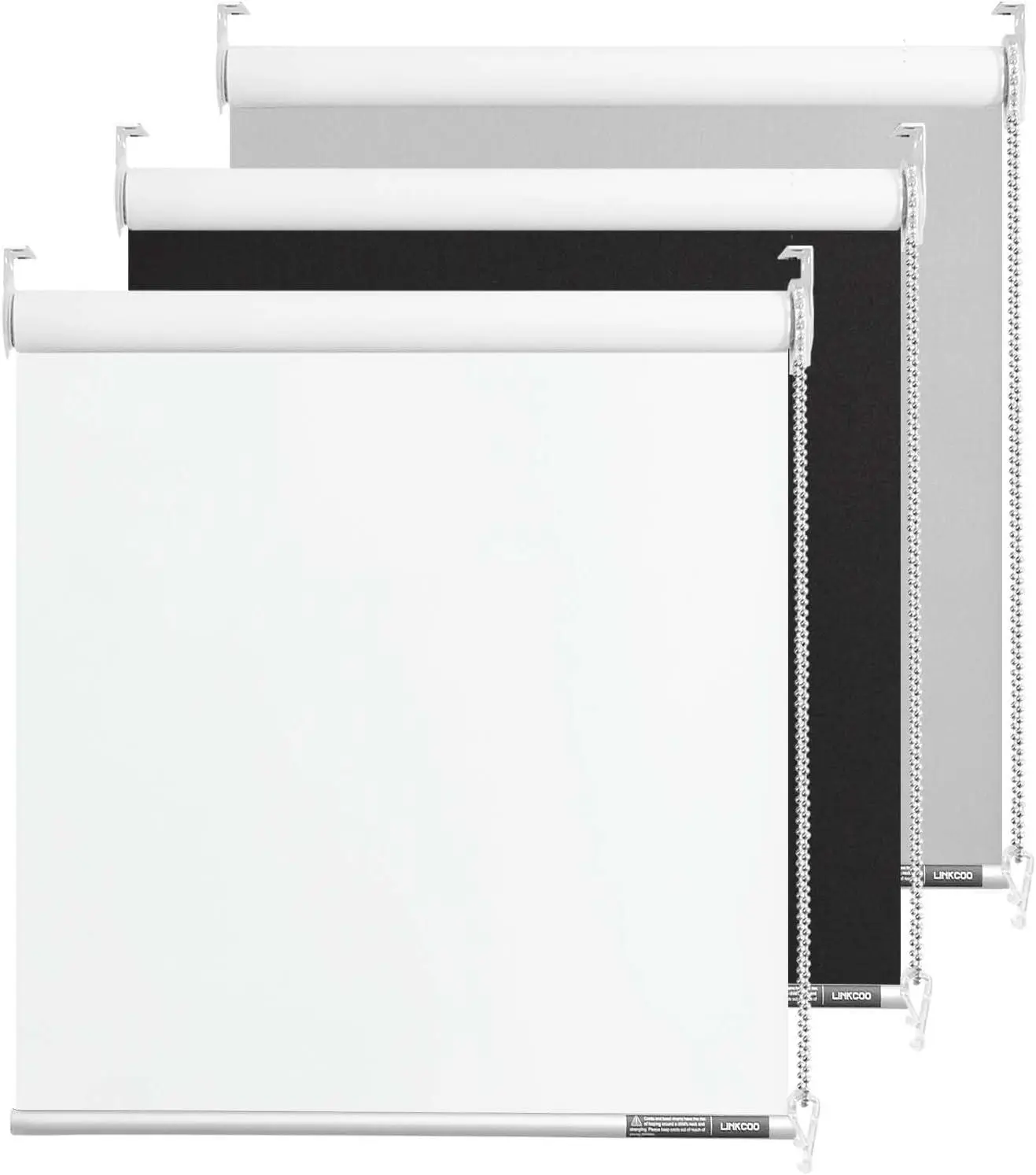 LinkCoo 100% Blackout Cordless No-Drill Adjustable Size Roller Window Shades, Light-Blocking Blinds for Home Use, Cordless Blinds, No Drill Blinds