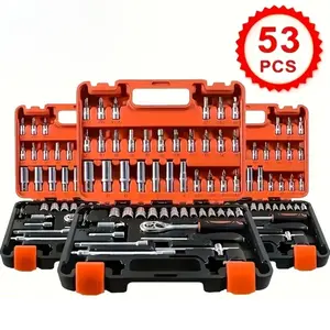 53Pcs Ratchet Wrench Set Combo Kit Automotive Motorcycle Van Repair Tool Kit Household Hardware Toolbox Portable Storage Case Hand Tool Set