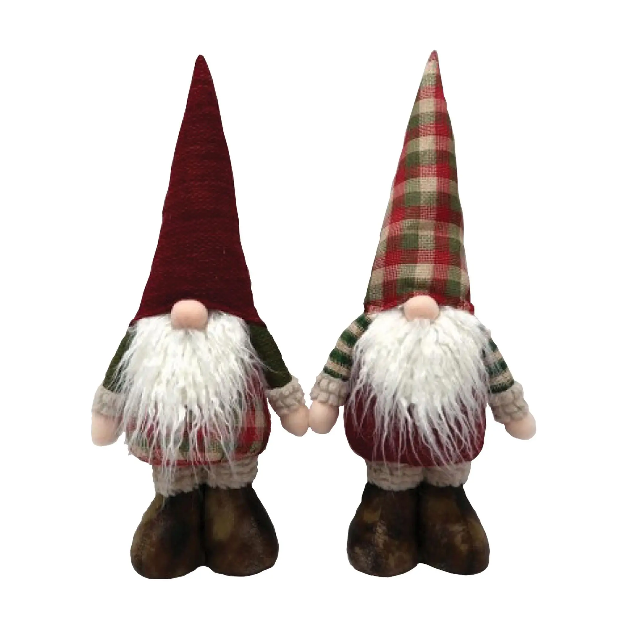 14" Santa's Workshop Plaid Gnomes, Set of 2