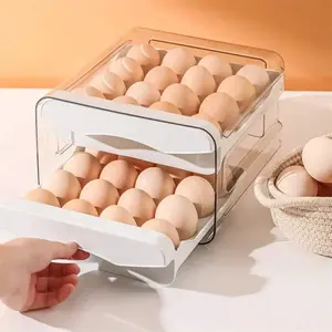 2-Layer Large Capacity Egg Holder for Refrigerator, Stackable Clear Plastic Storage Bin, Fridge Egg Organizer with Handles, Fridge Organizers