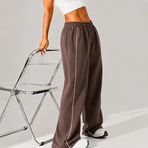Women's Colorblock Drawstring Waist Sports Jogger Pants, Workout Casual Baggy Sweatpants, Sporty Pocket Design Wide Leg Trousers for Daily Wear, Ladies Sportswear for All Seasons