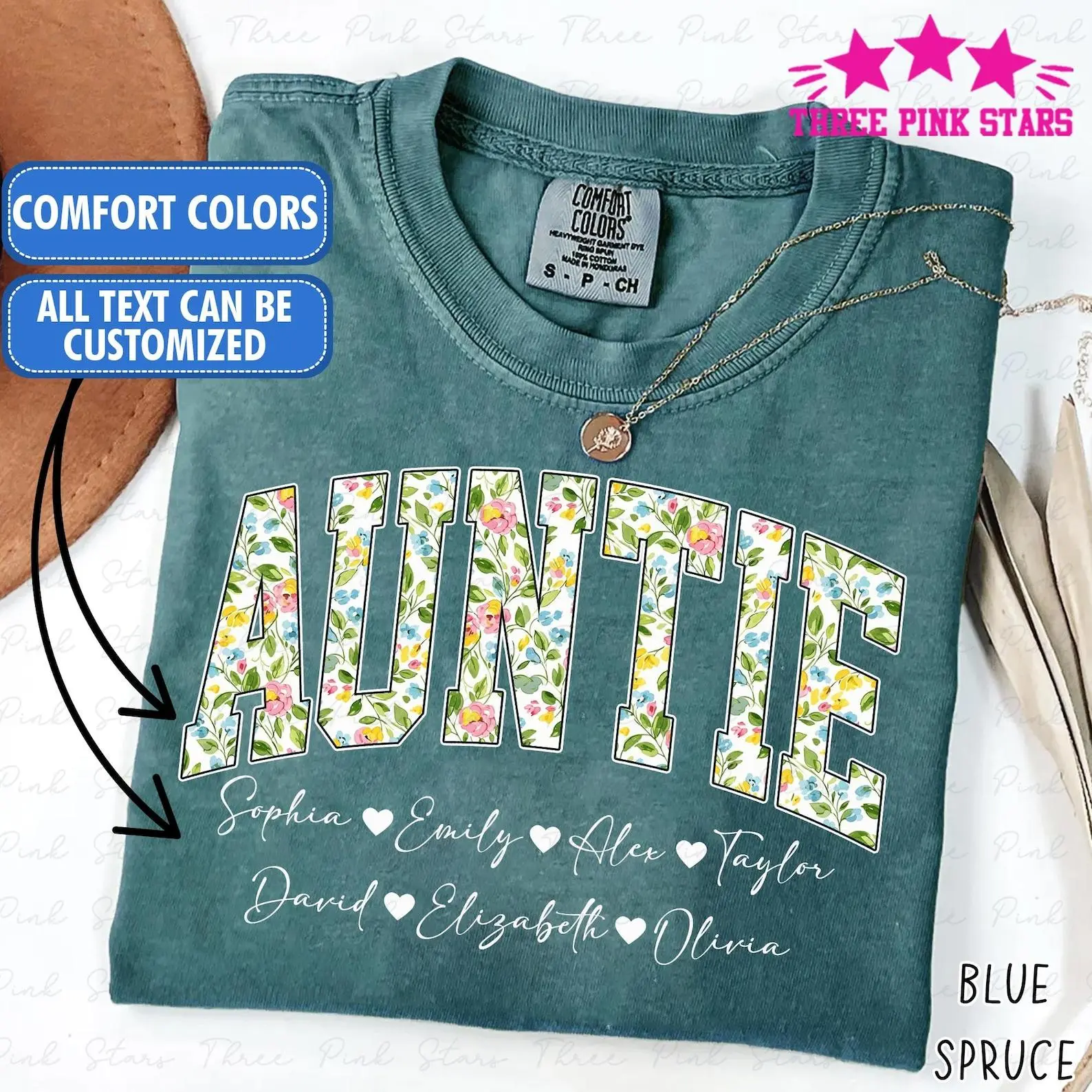 Personalized Auntie Comfort Colors Shirt, Custom Auntie With Kids Names Shirt E9324