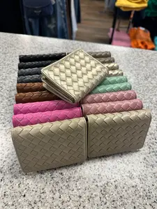 Vegan Leather Woven Bifold ID Card Case Weaved Wallet