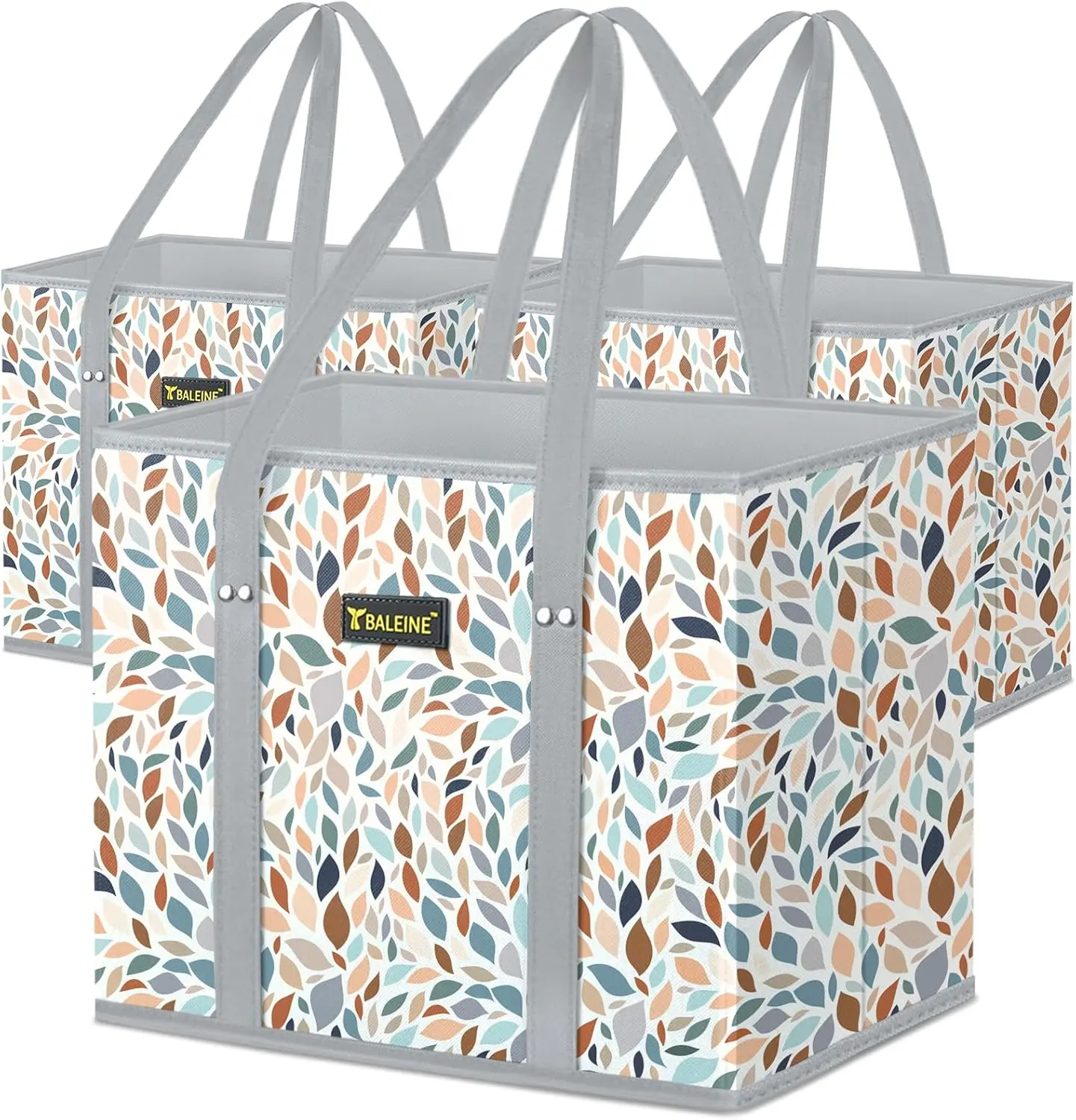 Reusable Grocery Bags Foldable 3 Pack - Durable Shopping Totes with Sturdy Reinforced Bottom and Wide Comfort Handles, Machine Washable for Groceries, Retail, Errands