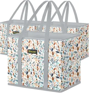 Reusable Grocery Bags Foldable 3 Pack - Durable Shopping Totes with Sturdy Reinforced Bottom and Wide Comfort Handles, Machine Washable for Groceries, Retail, Errands