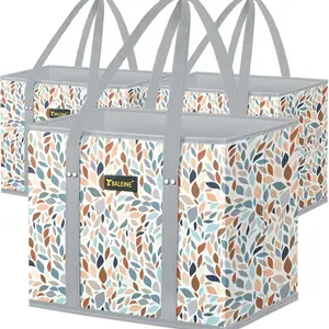 Reusable Grocery Bags Foldable 3 Pack - Durable Shopping Totes with Sturdy Reinforced Bottom and Wide Comfort Handles, Machine Washable for Groceries, Retail, Errands