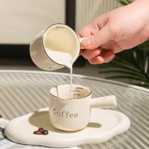 Ceramic Coffee Measuring Cup and Espresso Maker ,Small Milk Cup High Temperature Resistant Double Scale Small Milk Cup Espresso Measuring Cup Simple Elegant Milk White