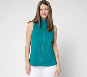 Isaac Mizrahi Live! Essentials Pima Cotton Zip Up Sleeveless Top