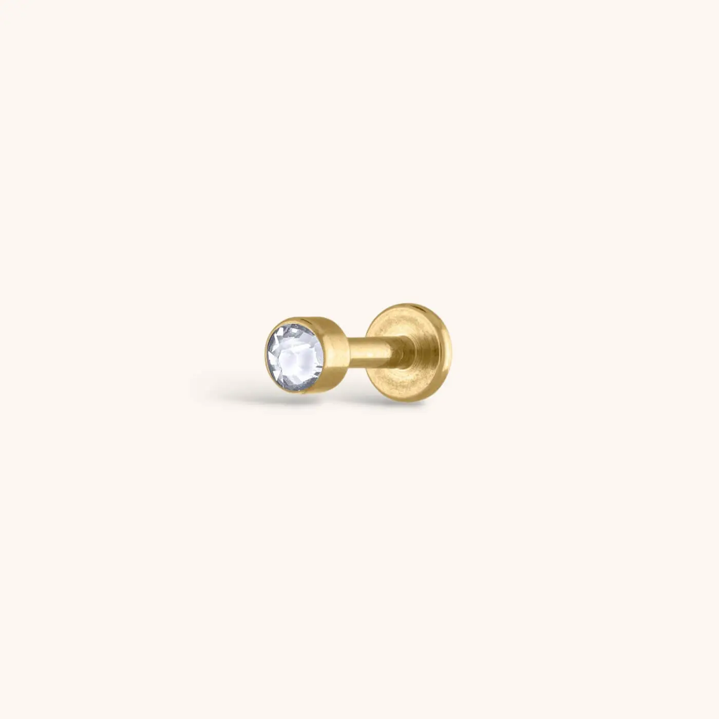 Celestial Crystal Bezel Solitaire Threaded Flat Back Earring, 3mm Diameter, 18g Hypoallergenic Zirconia Piercing Jewelry for Healed Cartilage Piercings