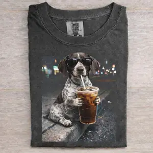 Comfort Colors German Shorthair Drinking Iced Coffee Shirt, Funny Meme Genz, Dog Lover Gift, Trendy Shirt