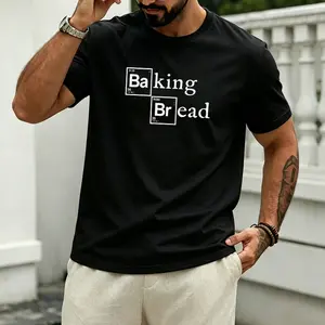 Fun Baking Theme T-Shirt | “Baking Bread” Chemistry Element Print, Minimalist Black & White Design, Pure Cotton Loose Fit, Streetwear Style, Versatile Tee