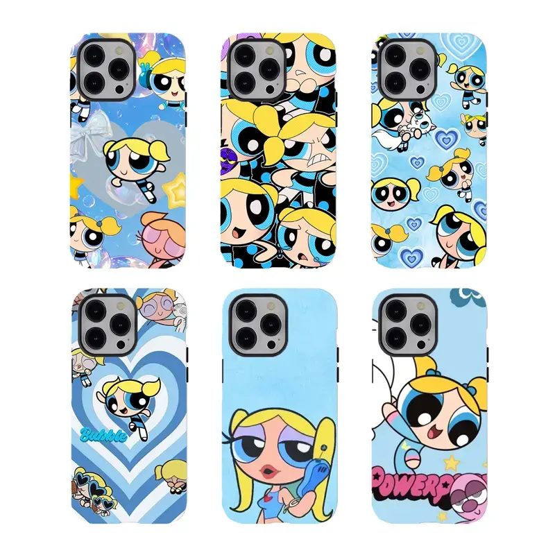P0werpuff Girls Bubbles Phone case,Dual-Layer design durable smartphone Cover,Cartoon Nostalgia Aesthetic cellphone shell for iPhone 17 16 15 14 13 12 11 for Samsung Series,Shockproof Protective trending case,perfect gift for her