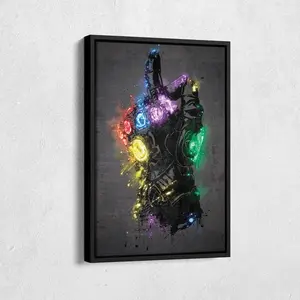 Infinity Gauntlet Neon Splash Canvas Wall Art - Comics Movie Poster For Man Cave Decor