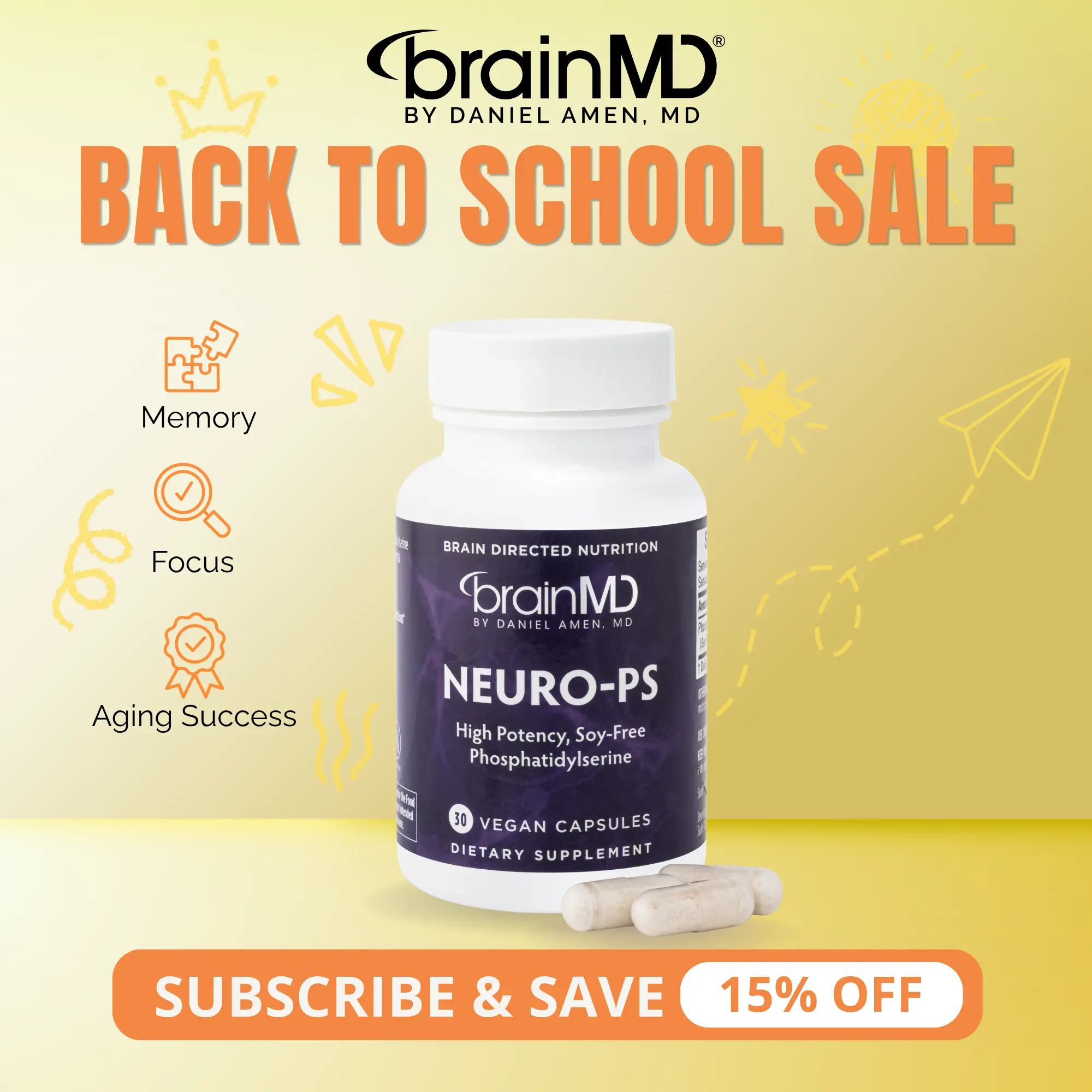 Neuro-PS | BrainMD | 30 Capsules | Memory & Focus Support | Healthy Brain Aging | Sharp-PS Green Phosphatidylserine