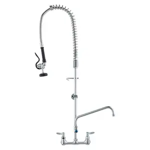VEVOR Industrial Sink Faucet, 44 Tall, 8 Apart, 12 Rotating Spout, Wall Mounted, Brass Made with Extendable Sprayer, Fits Single/Triple Sinks