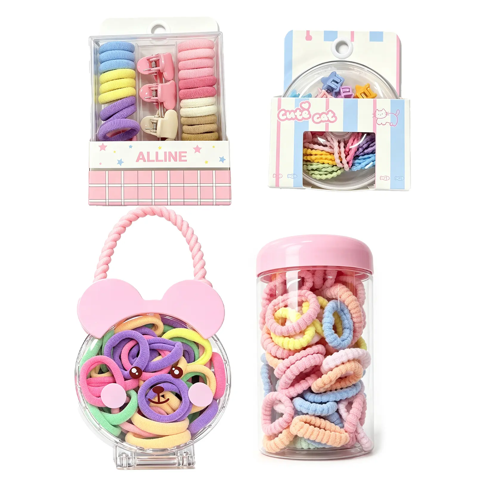 4 Sets Candy Color Kids Hair Accessories Set, Soft Seamless Cotton Hair Ties Mini Hair Clips, Ouchless No Damage Ponytail Holders, Multicolor Baby Toddler Hair Bands for Little Girls Daily Party