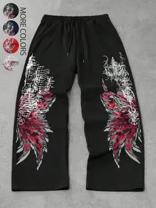 Unisex design, Gothic style, Gothic runes and feather print trending straight-leg pants, lightweight, Fitted for spring and autumn, Perfect for streetwear, Gothic fashion outfits, Y2K fashion, everyday wear, men's gifts, trendy outfits