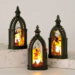 1Pcs Clock Tower Halloween Hanging Lamp, Illuminated Lantern, Built-In Battery Long-Lasting, Skull Pumpkin Witch Design, Table Centerpiece Party Decor