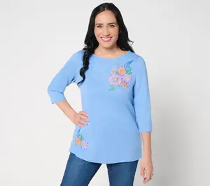 Quacker Factory Fresh Cut Bouquet Bateau 3/4 Sleeve Top