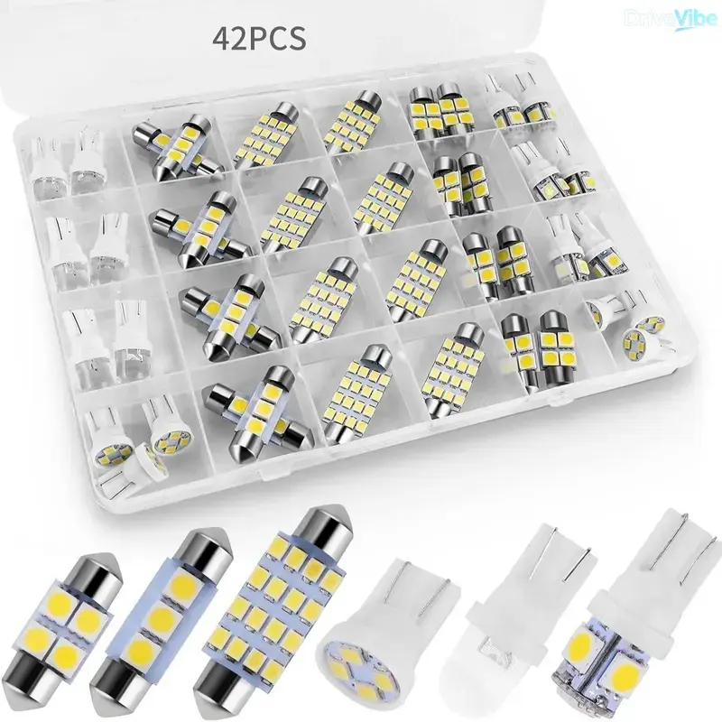 T10 LED Light Bulbs Combo 6000K High Brightness 42PCS Festoon Set for Auto DIY Enthusiasts Dome Map License Plate Interior Lighting