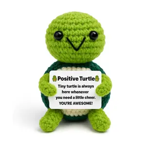 Encouraging Crochet Animal Doll with Card, Crochet Figure, Emotional Support Soft Cuddly Stuffed Knitted Turtle Doll for Room Office Decor, Mini Creative Birthday Christmas Gift, Cuddly Stuffed Animal