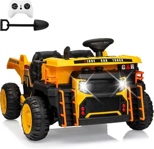GAOMON Yellow 24V Two Seater Ride On Dump Truck For Kids Ages 3 To 10 With Parental Remote Control Realistic Construction Design Functional Bed Shovel Led Lights Music Adjustable Speed And Wheel Shock Absorption For Outdoor Play Yellow